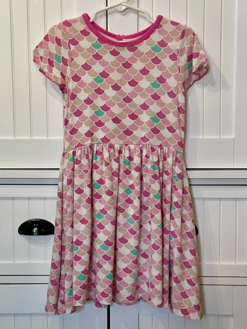 KicKee Pants 4T Pink Scallop Print Bamboo Short Sleeve Twirl Dress